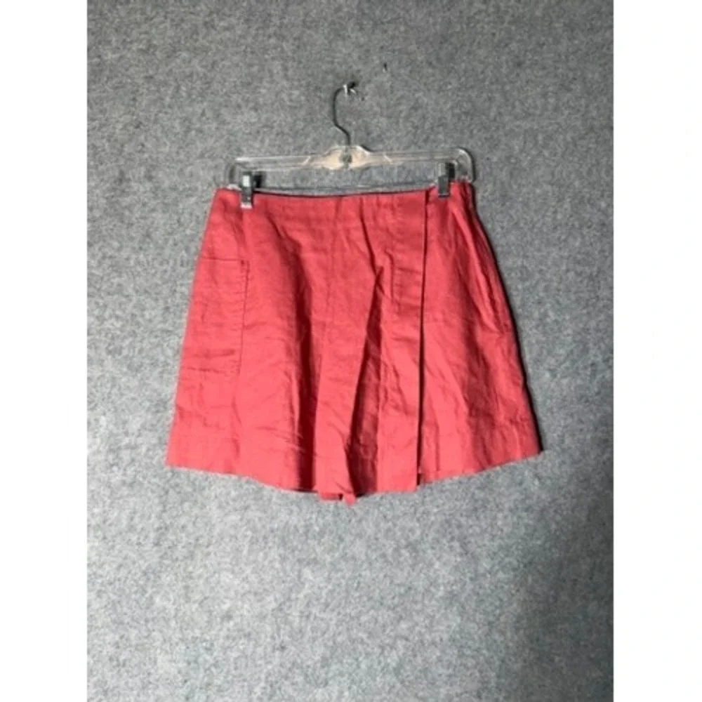 Uniqlo Linen Blend Skort Pink Coral Mini Wrap Front Shorts Skirt Size S New